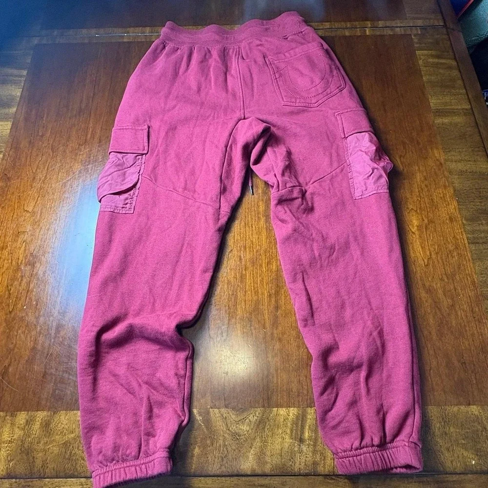 True Religion Brand Jeans Burgundy Cargo Sweatpants Joggers Mens S